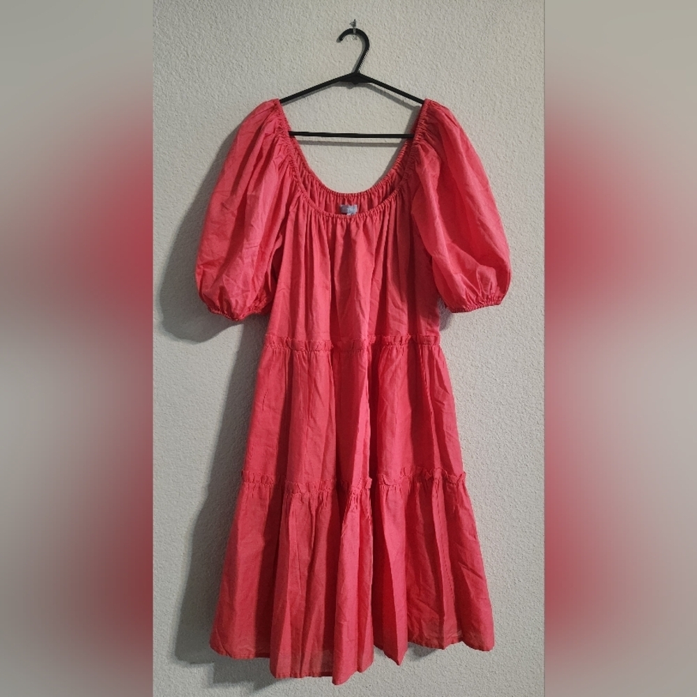 Antonio Melani Women’s Puff-Sleeve Tiered Cotton Smocked dress pink size medium